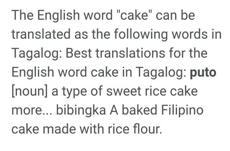 anong tagalog ng cake